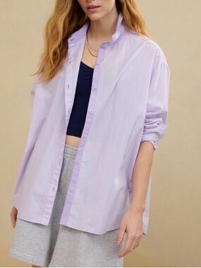 New Aerie Classic Lavender Stripe Oversized Button-Up Shirt
